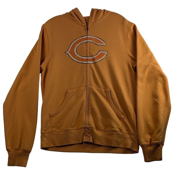 Reebok Chicago Bears NFL Orange Full Zip Hoodie Men Small Long Sleeve Distressed - Picture 1 of 11